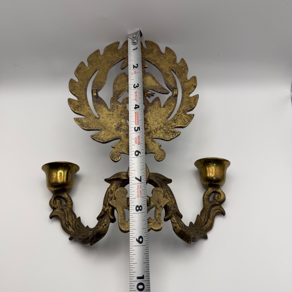 Vintage Brass Eagle Wall Sconce Federal Style Double Taper Candle Holder Heart - Picture 5 of 7